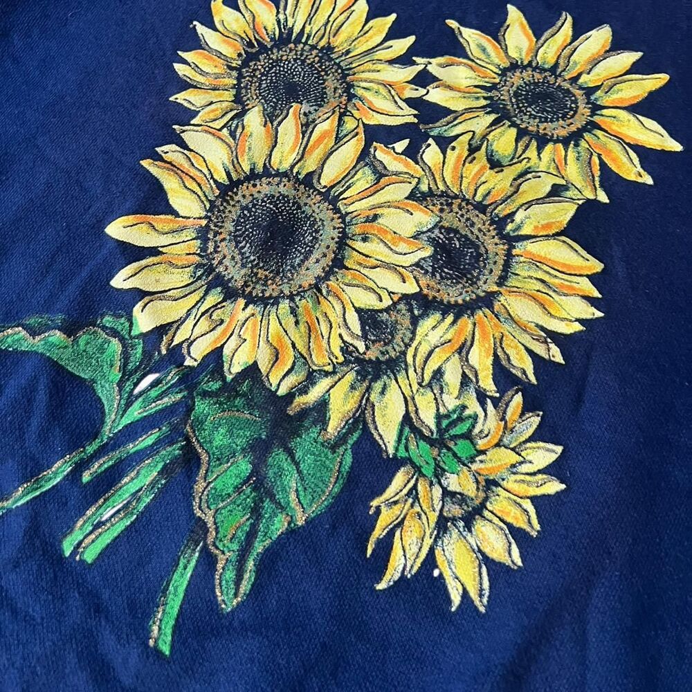 Vintage “Blair” 100% acrylic Navy blue glittery painted sunflower crewneck. - Picture 4 of 8